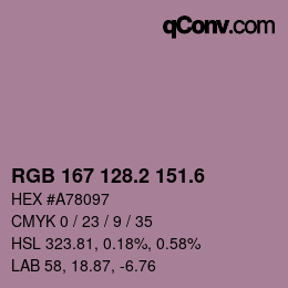 カラーコード: RGB 167 128.2 151.6 | qconv.com