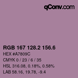 カラーコード: RGB 167 128.2 156.6 | qconv.com