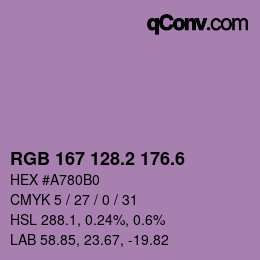 カラーコード: RGB 167 128.2 176.6 | qconv.com