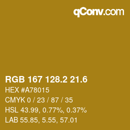 カラーコード: RGB 167 128.2 21.6 | qconv.com