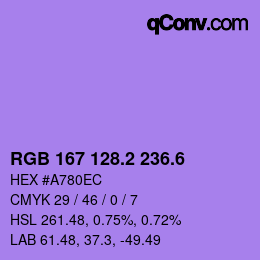 カラーコード: RGB 167 128.2 236.6 | qconv.com