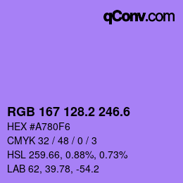 カラーコード: RGB 167 128.2 246.6 | qconv.com