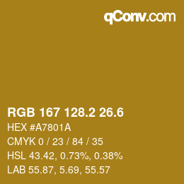 カラーコード: RGB 167 128.2 26.6 | qconv.com