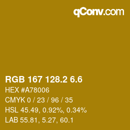 カラーコード: RGB 167 128.2 6.6 | qconv.com
