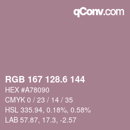 カラーコード: RGB 167 128.6 144 | qconv.com