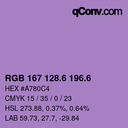 カラーコード: RGB 167 128.6 196.6 | qconv.com