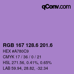 カラーコード: RGB 167 128.6 201.6 | qconv.com