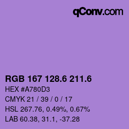 カラーコード: RGB 167 128.6 211.6 | qconv.com