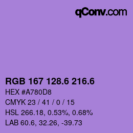 カラーコード: RGB 167 128.6 216.6 | qconv.com