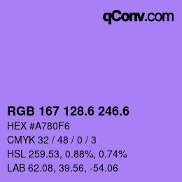 カラーコード: RGB 167 128.6 246.6 | qconv.com