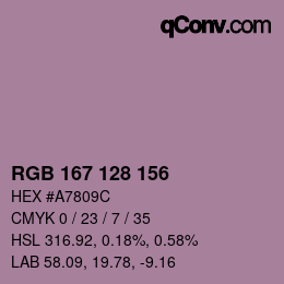 颜色代码: RGB 167 128 156 | qconv.com