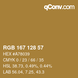 Color code: RGB 167 128 57 | qconv.com
