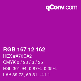 Color code: RGB 167 12 162 | qconv.com