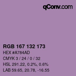 颜色代码: RGB 167 132 173 | qconv.com