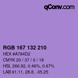カラーコード: RGB 167 132 210 | qconv.com