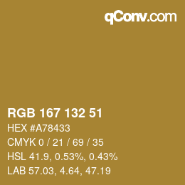 Código de color: RGB 167 132 51 | qconv.com