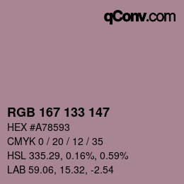 Código de color: RGB 167 133 147 | qconv.com