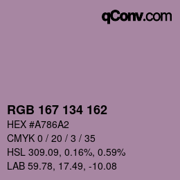 Color code: RGB 167 134 162 | qconv.com