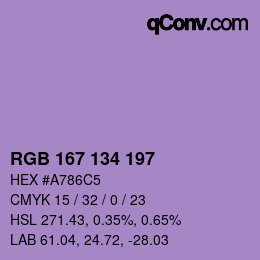 颜色代码: RGB 167 134 197 | qconv.com