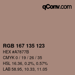 颜色代码: RGB 167 135 123 | qconv.com