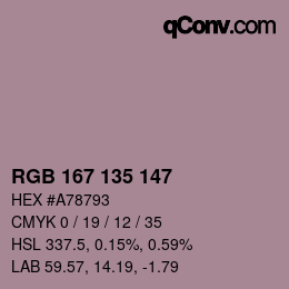 Color code: RGB 167 135 147 | qconv.com