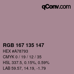 Código de color: RGB 167 135 147 | qconv.com