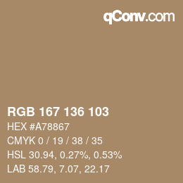 Color code: RGB 167 136 103 | qconv.com