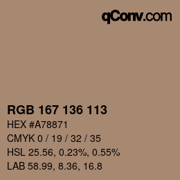 Color code: RGB 167 136 113 | qconv.com