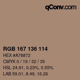 Color code: RGB 167 136 114 | qconv.com
