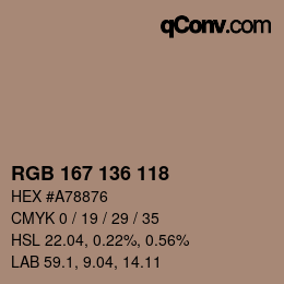 颜色代码: RGB 167 136 118 | qconv.com