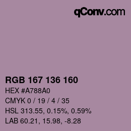 Color code: RGB 167 136 160 | qconv.com
