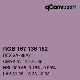 Farbcode: RGB 167 136 162 | qconv.com