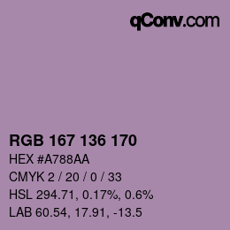 Color code: RGB 167 136 170 | qconv.com