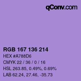 Color code: RGB 167 136 214 | qconv.com