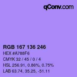 Color code: RGB 167 136 246 | qconv.com