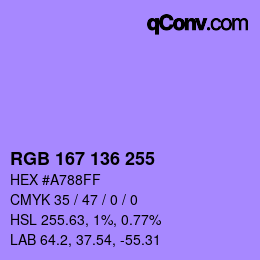 Color code: RGB 167 136 255 | qconv.com