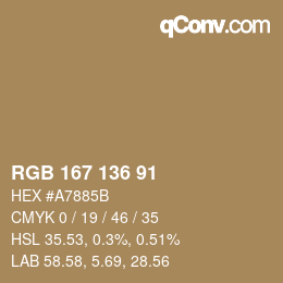 Color code: RGB 167 136 91 | qconv.com