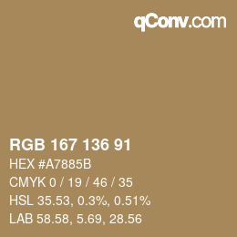 Color code: RGB 167 136 91 | qconv.com