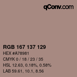 Farbcode: RGB 167 137 129 | qconv.com