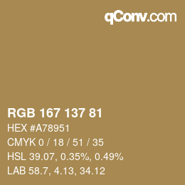 カラーコード: RGB 167 137 81 | qconv.com