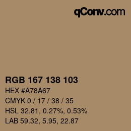 Color code: RGB 167 138 103 | qconv.com