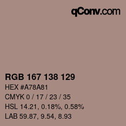 Farbcode: RGB 167 138 129 | qconv.com