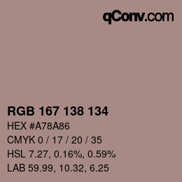 Código de color: RGB 167 138 134 | qconv.com