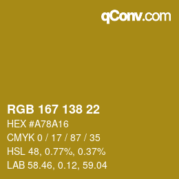 颜色代码: RGB 167 138 22 | qconv.com