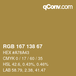 Color code: RGB 167 138 67 | qconv.com