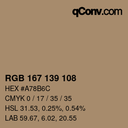 Código de color: RGB 167 139 108 | qconv.com