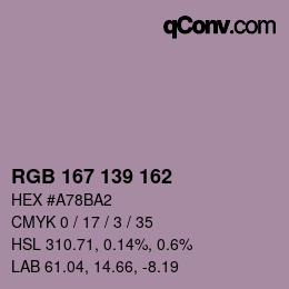 カラーコード: RGB 167 139 162 | qconv.com