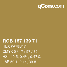 Código de color: RGB 167 139 71 | qconv.com