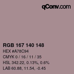 Color code: RGB 167 140 148 | qconv.com