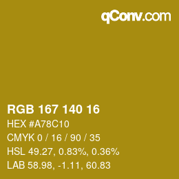 カラーコード: RGB 167 140 16 | qconv.com